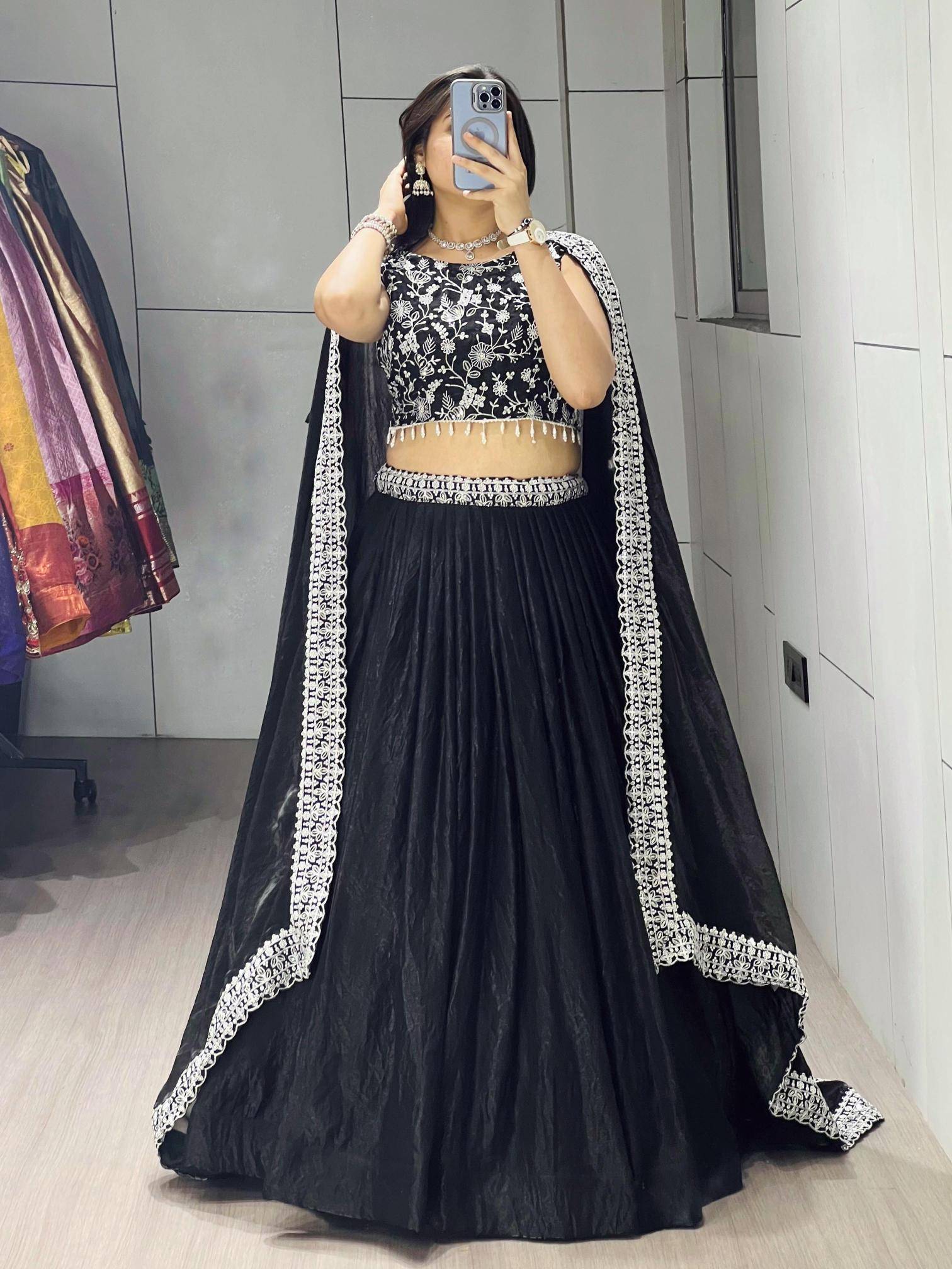 GRTN 9042 BLK Fendy Satin Indian lehenga choli wholesale suppliers
